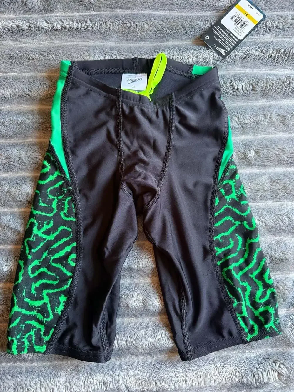 Speedo Pro LT Race Maze Jammer Swimsuit in Black/Green, Size 24